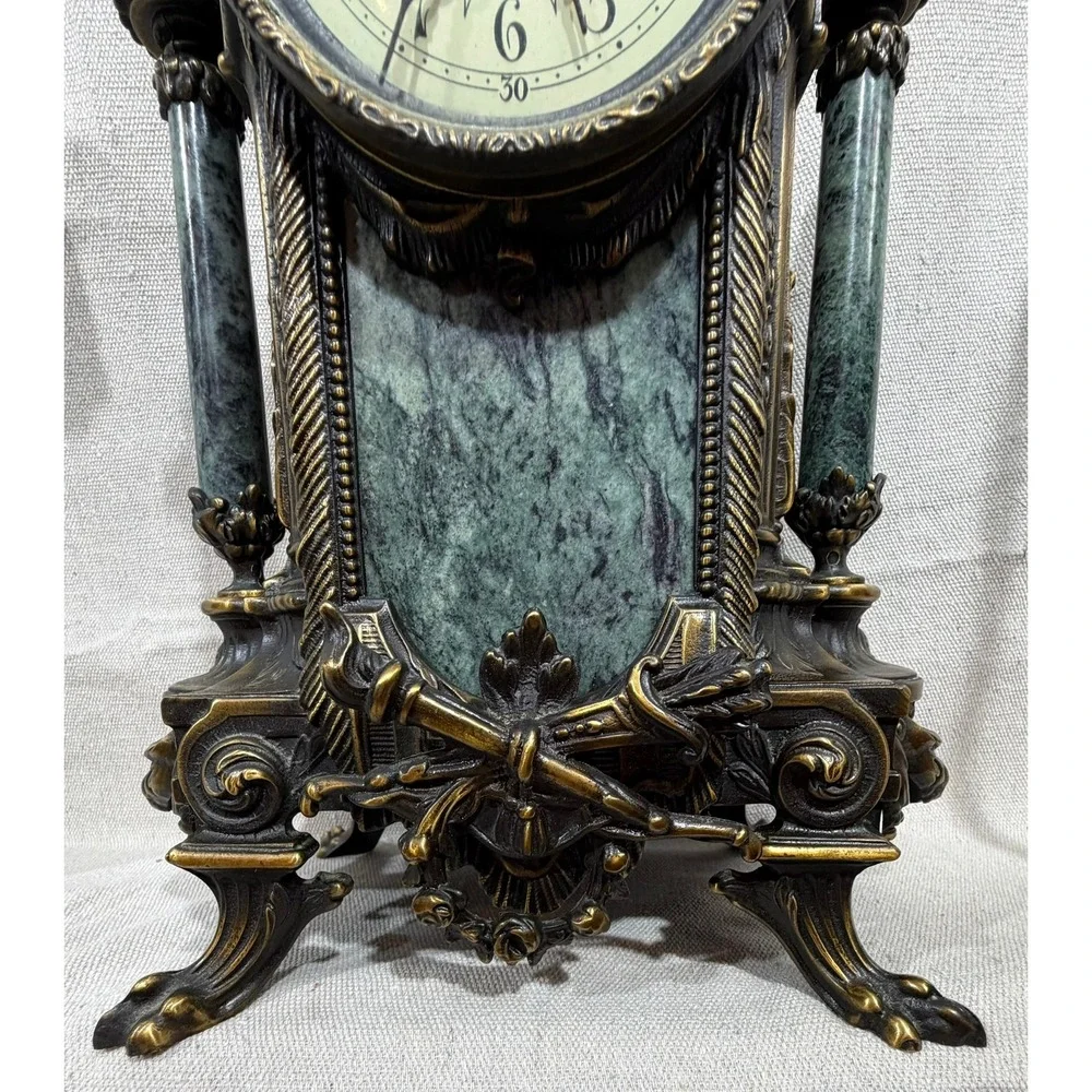 Franz Hermle Italian Green Marble Brass Mantel Clock 130-070 8 Day Movement